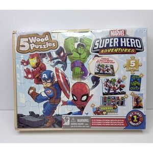 Marvel Super Hero Adventures Wood Puzzles 5 Pack Avengers Ages 4-7 Wood Toys